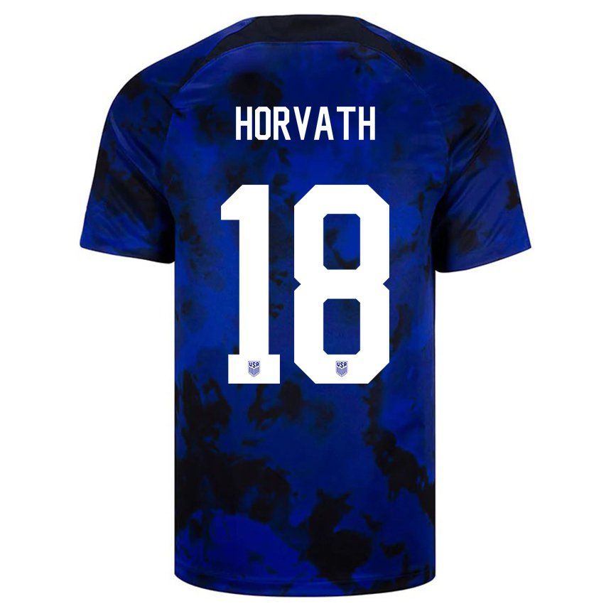 Damen Us-amerikanische Ethan Horvath #18 Königsblau Auswärtstrikot Trikot 22-24 T-shirt Belgien