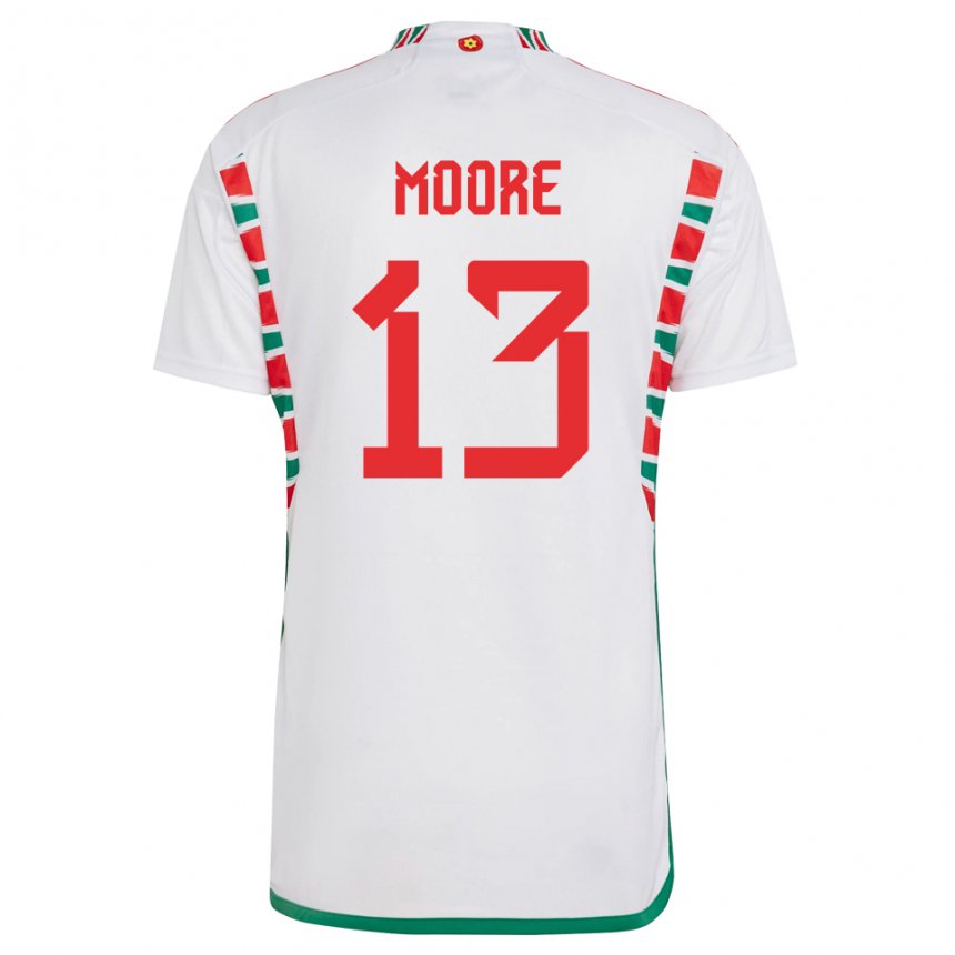 Damen Walisische Kieffer Moore #13 Weiß Auswärtstrikot Trikot 22-24 T-shirt Belgien