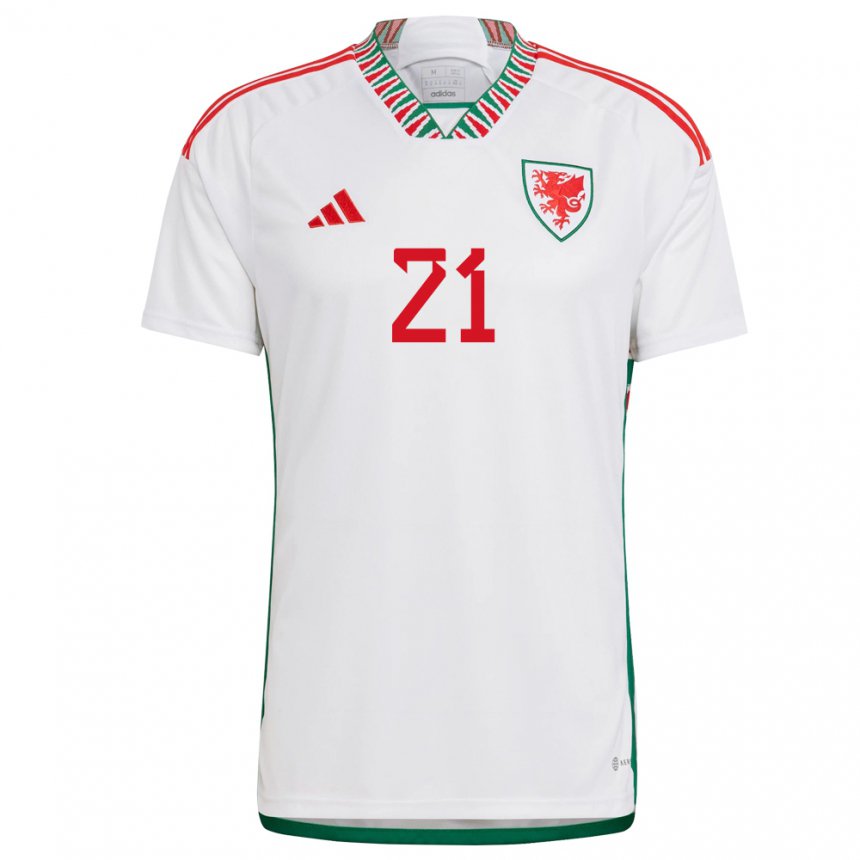 Damen Walisische Tom King #21 Weiß Auswärtstrikot Trikot 22-24 T-shirt Belgien