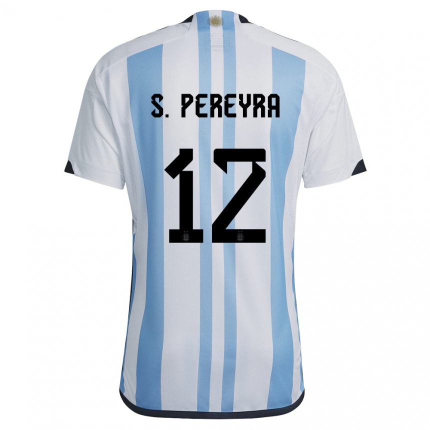 Kinder Argentinische Solana Pereyra #12 Weiß Himmelblau Heimtrikot Trikot 22-24 T-shirt Belgien