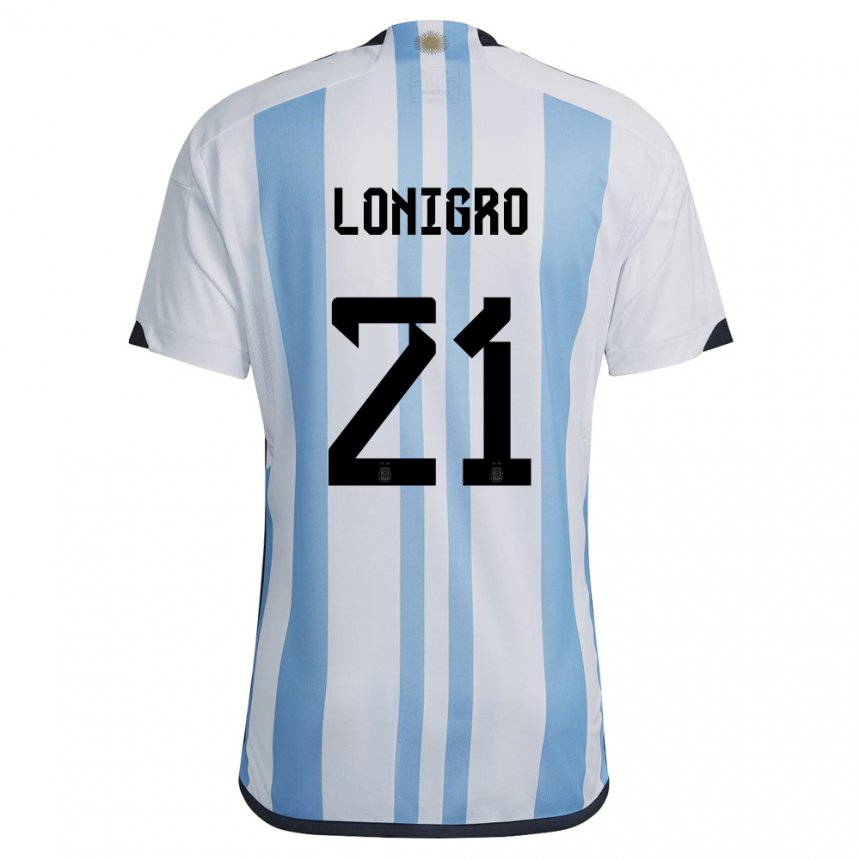 Kinder Argentinische Erica Lonigro #21 Weiß Himmelblau Heimtrikot Trikot 22-24 T-shirt Belgien