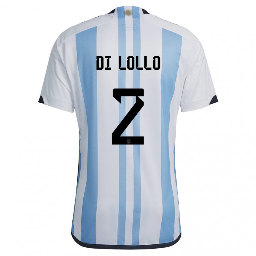 Kinder Argentinische Lautaro Di Lollo #2 Weiß Himmelblau Heimtrikot Trikot 22-24 T-shirt Belgien