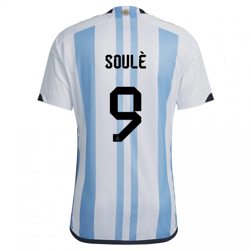 Kinder Argentinische Matias Soule #9 Weiß Himmelblau Heimtrikot Trikot 22-24 T-shirt Belgien
