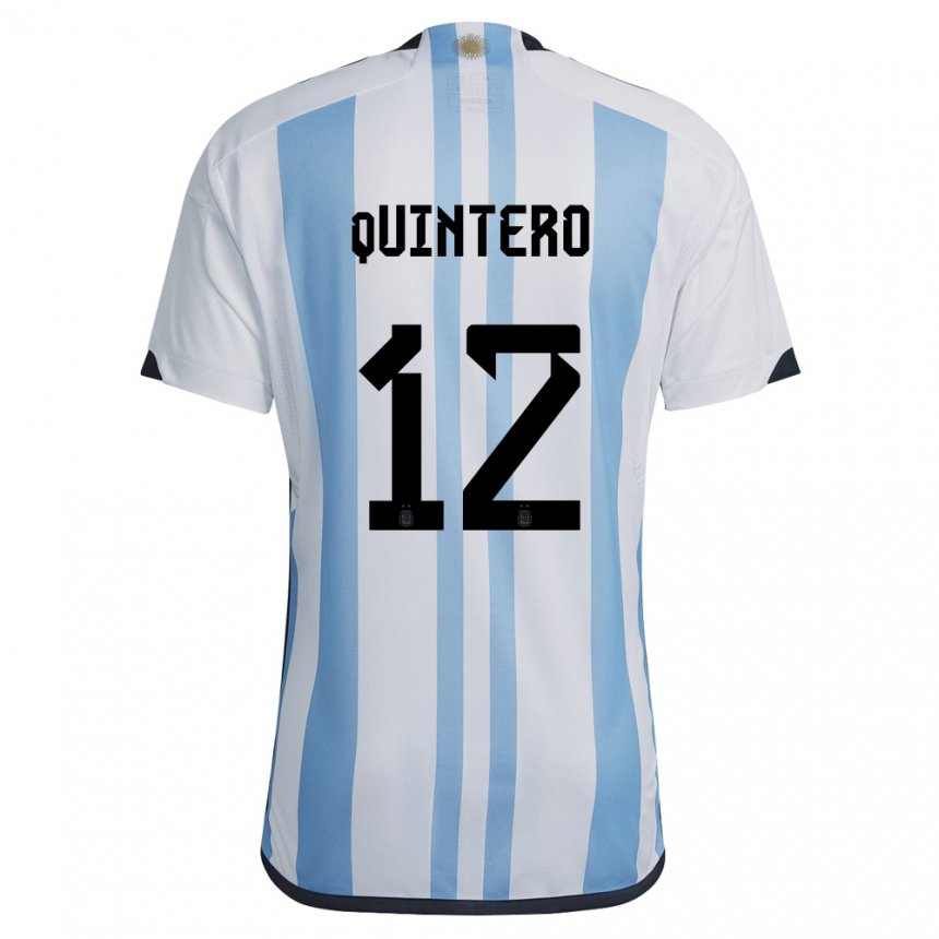 Kinder Argentinische Valentino Quintero #12 Weiß Himmelblau Heimtrikot Trikot 22-24 T-shirt Belgien