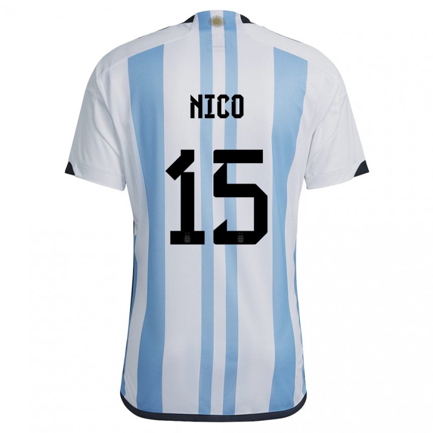Kinder Argentinische Nico  #15 Weiß Himmelblau Heimtrikot Trikot 22-24 T-shirt Belgien