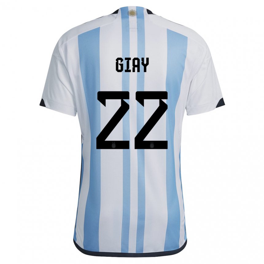 Kinder Argentinische Agustin Giay #22 Weiß Himmelblau Heimtrikot Trikot 22-24 T-shirt Belgien