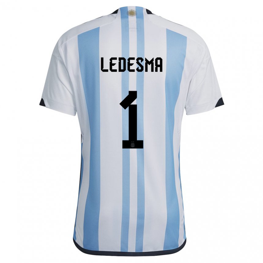 Kinder Argentinische Jeremias Ledesma #1 Weiß Himmelblau Heimtrikot Trikot 22-24 T-shirt Belgien