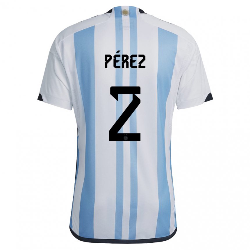 Kinder Argentinische Nehuen Perez #2 Weiß Himmelblau Heimtrikot Trikot 22-24 T-shirt Belgien