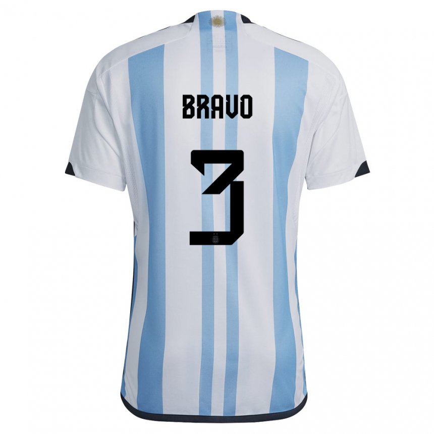 Kinder Argentinische Claudio Bravo #3 Weiß Himmelblau Heimtrikot Trikot 22-24 T-shirt Belgien