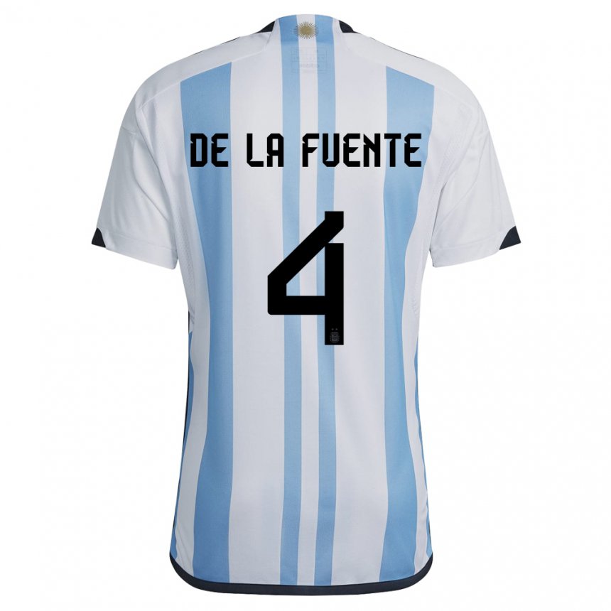 Enfant Maillot Argentine Hernan De La Fuente #4 Blanc Bleu Ciel Tenues Domicile 22-24 T-shirt Belgique