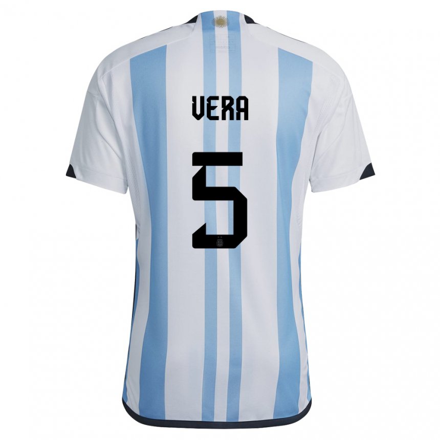 Kinder Argentinische Fausto Vera #5 Weiß Himmelblau Heimtrikot Trikot 22-24 T-shirt Belgien