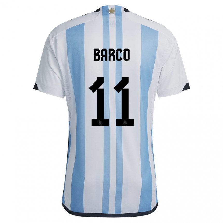 Kinder Argentinische Ezequiel Barco #11 Weiß Himmelblau Heimtrikot Trikot 22-24 T-shirt Belgien