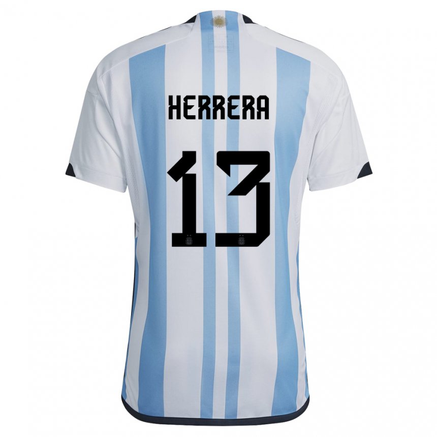 Kinder Argentinische Marcelo Herrera #13 Weiß Himmelblau Heimtrikot Trikot 22-24 T-shirt Belgien