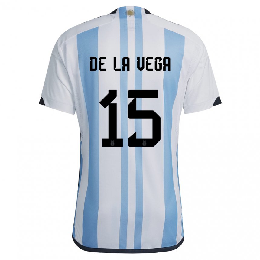 Kinder Argentinische Pedro De La Vega #15 Weiß Himmelblau Heimtrikot Trikot 22-24 T-shirt Belgien