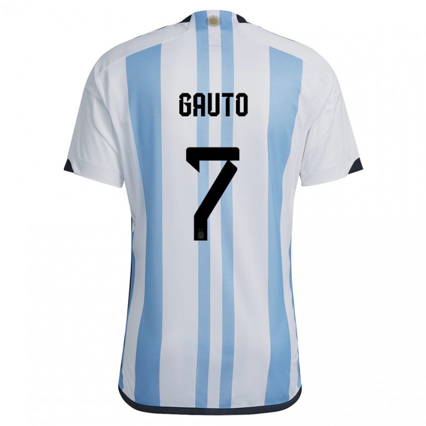 Kinder Argentinische Juan Gauto #7 Weiß Himmelblau Heimtrikot Trikot 22-24 T-shirt Belgien