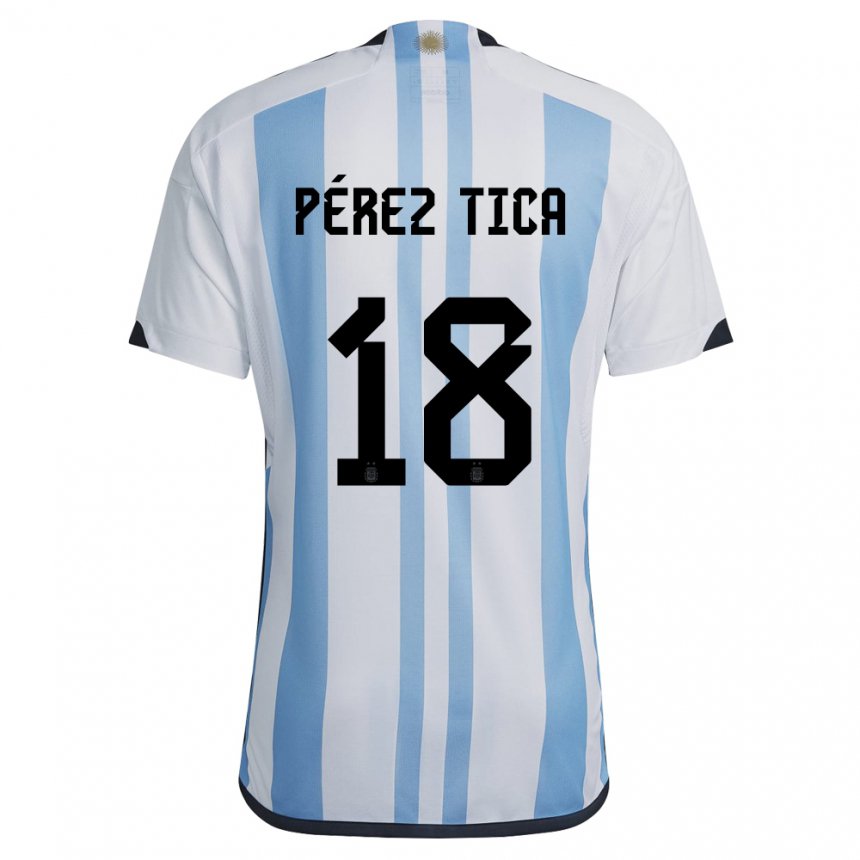 Kinder Argentinische Jeremias Perez Tica #18 Weiß Himmelblau Heimtrikot Trikot 22-24 T-shirt Belgien