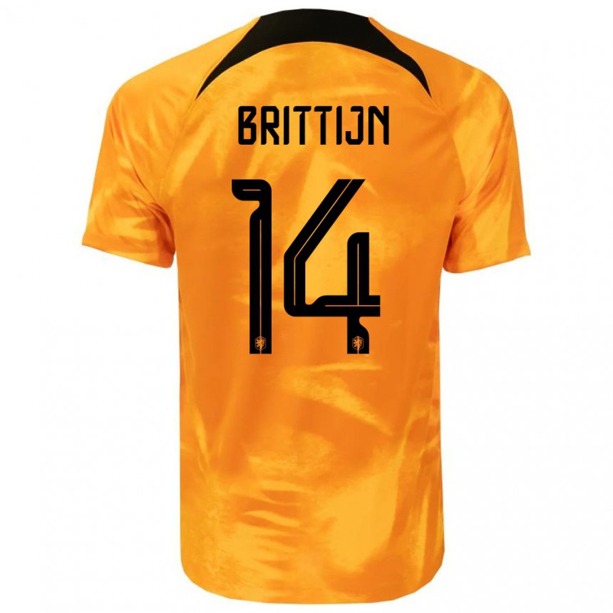 Enfant Maillot Pays-bas Philip Brittijn #14 Orange Laser Tenues Domicile 22-24 T-shirt Belgique