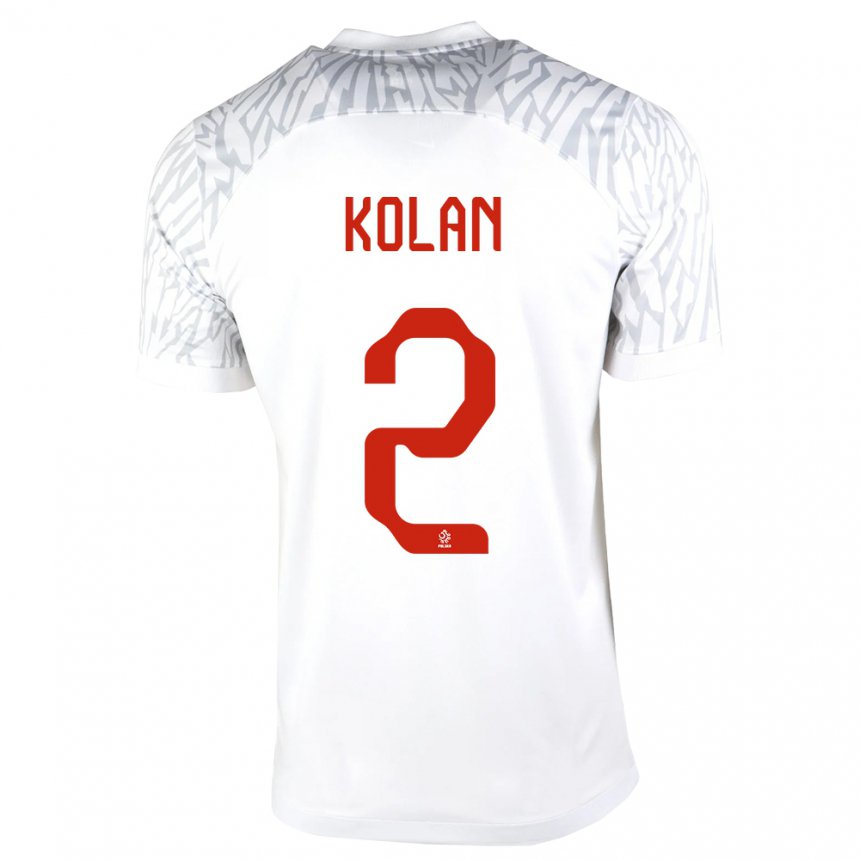 Kinder Polnische Jakub Kolan #2 Weiß Heimtrikot Trikot 22-24 T-shirt Belgien