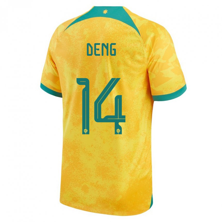 Kinderen Australisch Thomas Deng #14 Gouden Thuisshirt Thuistenue 22-24 T-shirt België