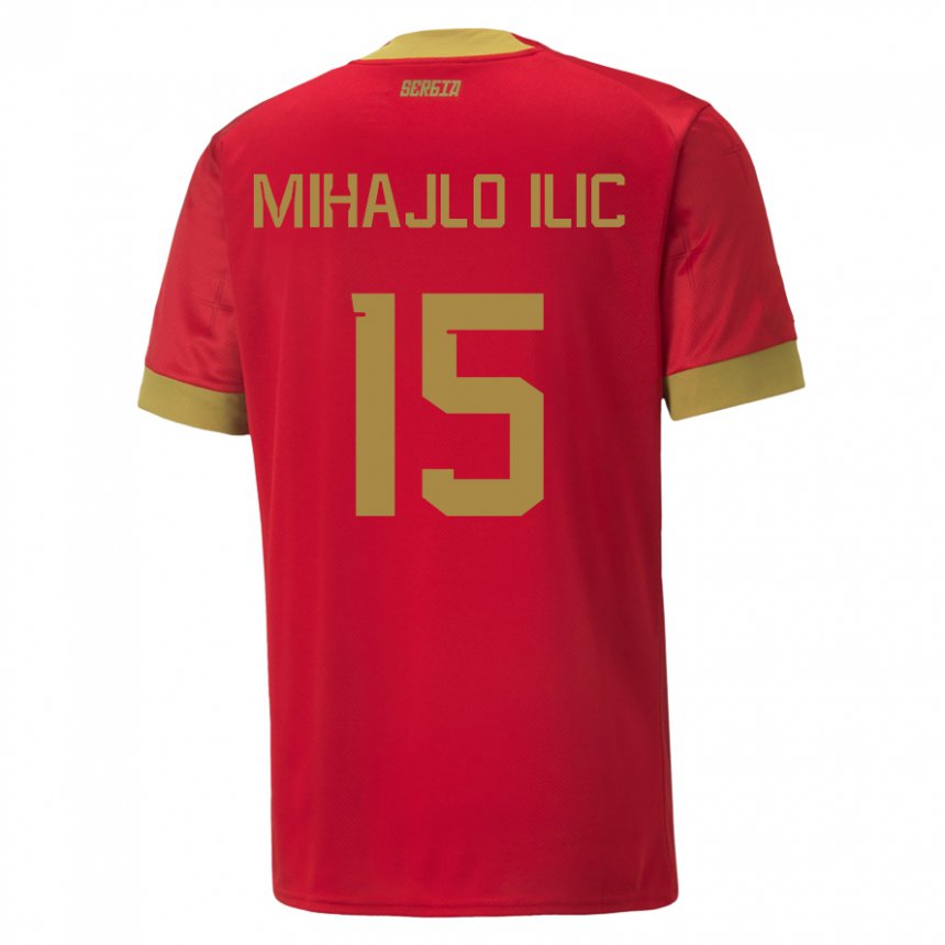 Enfant Maillot Serbie Mihajlo Ilic #15 Rouge Tenues Domicile 22-24 T-shirt Belgique