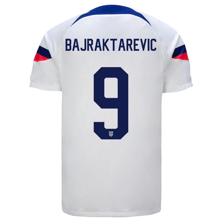 Kinder Us-amerikanische Esmir Bajraktarevic #9 Weiß Heimtrikot Trikot 22-24 T-shirt Belgien