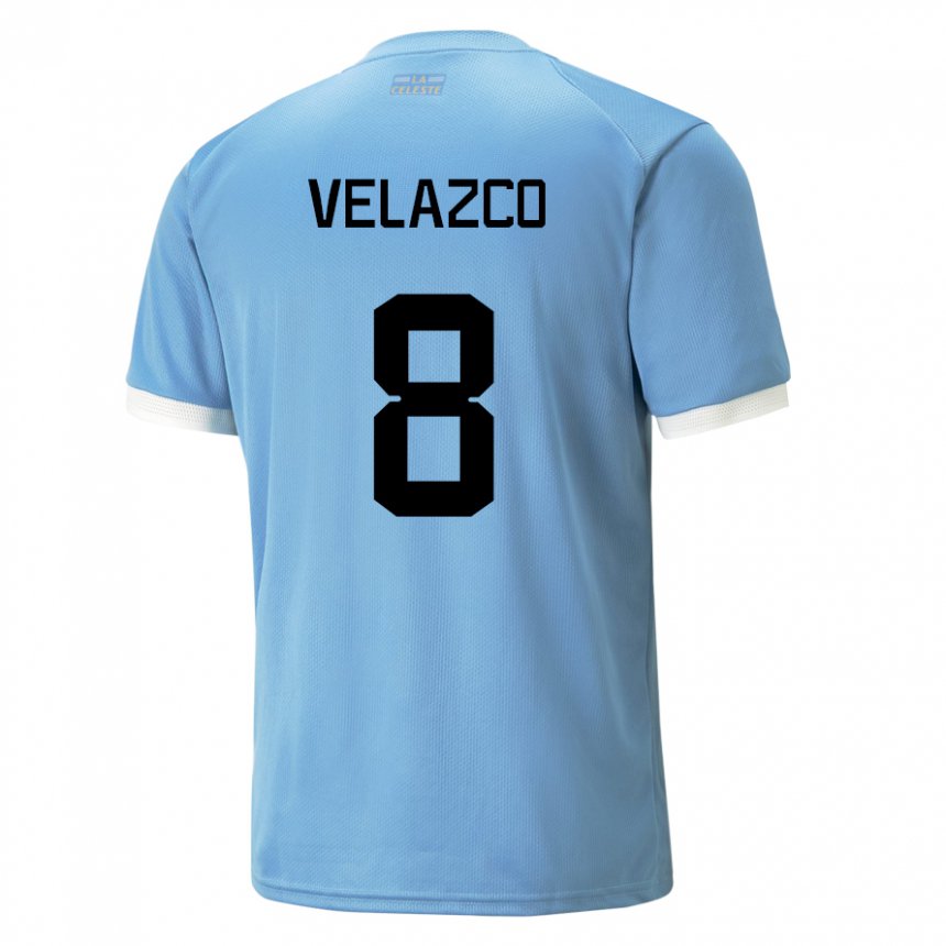 Kinderen Uruguayaans Ximena Velazco #8 Blauw Thuisshirt Thuistenue 22-24 T-shirt België