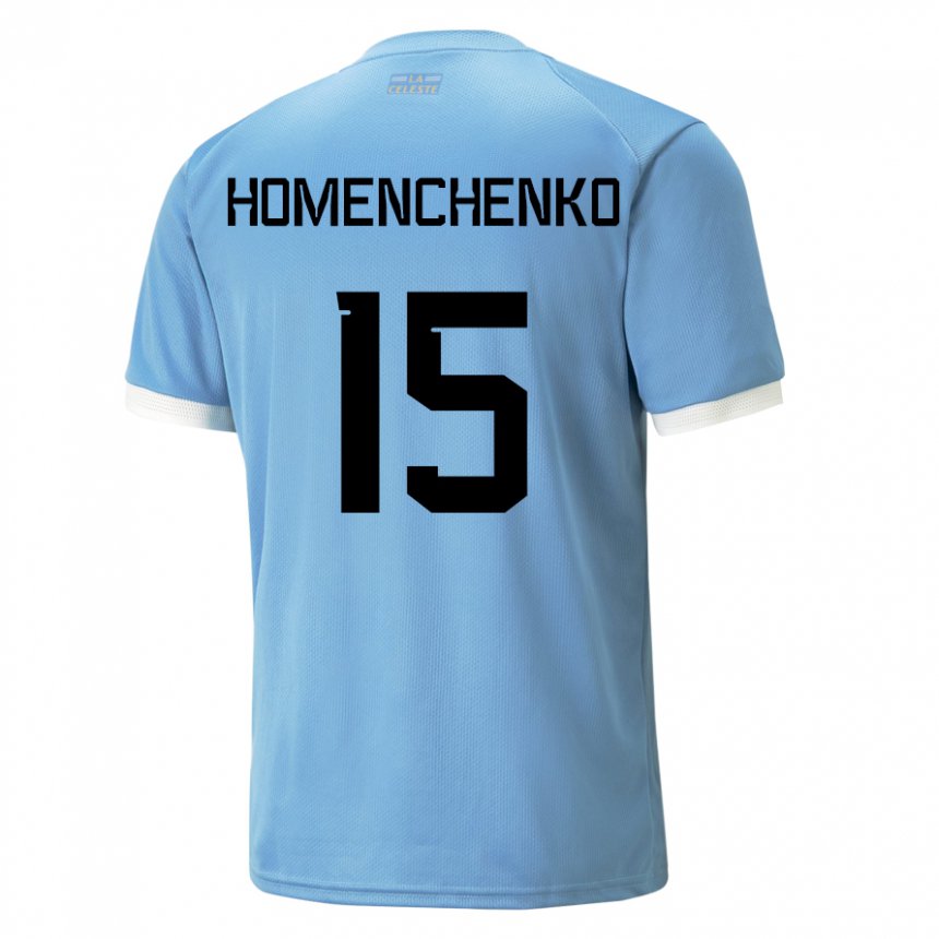 Kinderen Uruguayaans Santiago Homenchenko #15 Blauw Thuisshirt Thuistenue 22-24 T-shirt België