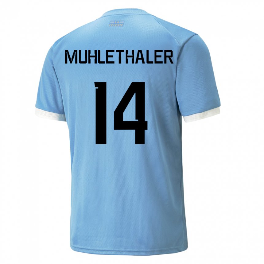 Kinderen Uruguayaans Stiven Muhlethaler #14 Blauw Thuisshirt Thuistenue 22-24 T-shirt België