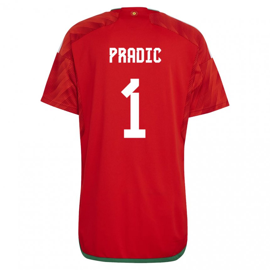 Kinder Walisische James Pradic #1 Rot Heimtrikot Trikot 22-24 T-shirt Belgien