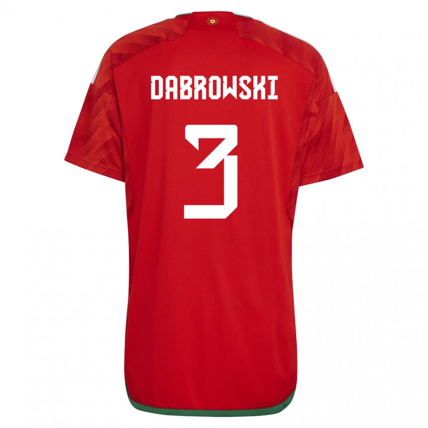 Kinder Walisische Sebastian Dabrowski #3 Rot Heimtrikot Trikot 22-24 T-shirt Belgien