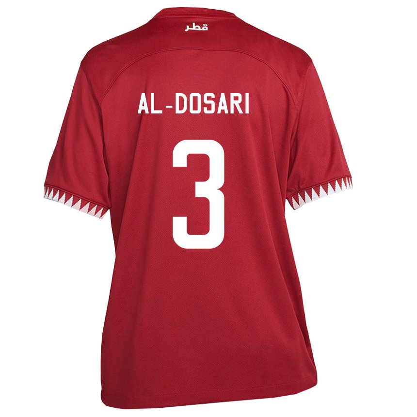 Enfant Maillot Qatar Dana Al Dosari #3 Bordeaux Tenues Domicile 22-24 T-shirt Belgique