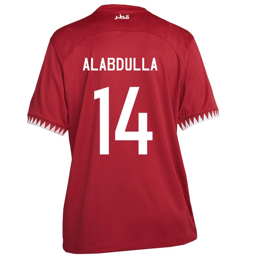 Enfant Maillot Qatar Moudhi Alabdulla #14 Bordeaux Tenues Domicile 22-24 T-shirt Belgique