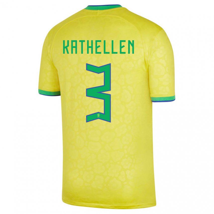 Enfant Maillot Brésil Kathellen #3 Jaune Tenues Domicile 22-24 T-shirt Belgique