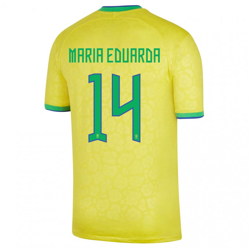 Enfant Maillot Brésil Maria Eduarda #14 Jaune Tenues Domicile 22-24 T-shirt Belgique