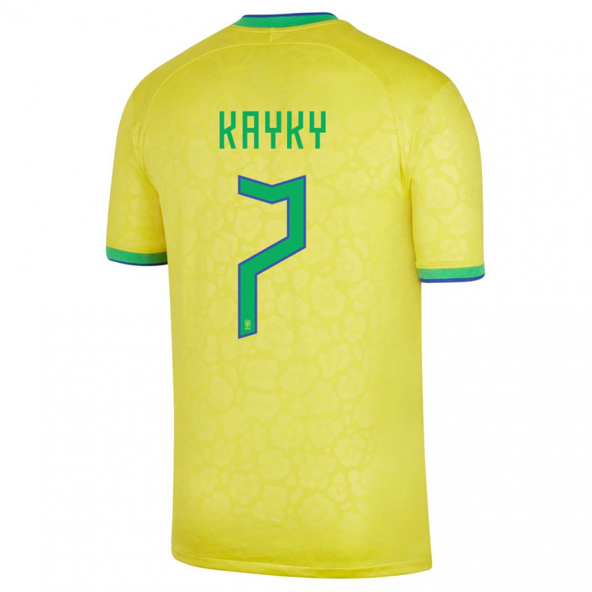 Kinder Brasilianische Kayky #7 Gelb Heimtrikot Trikot 22-24 T-shirt Belgien