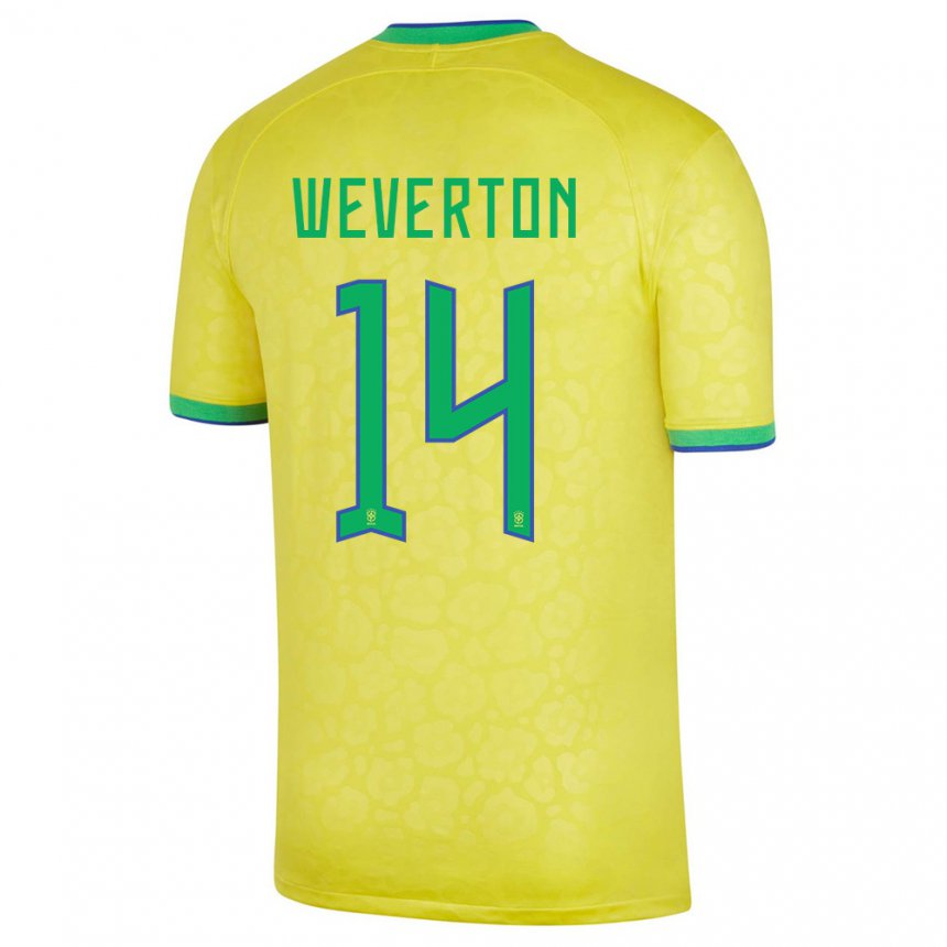 Kinder Brasilianische Weverton #14 Gelb Heimtrikot Trikot 22-24 T-shirt Belgien
