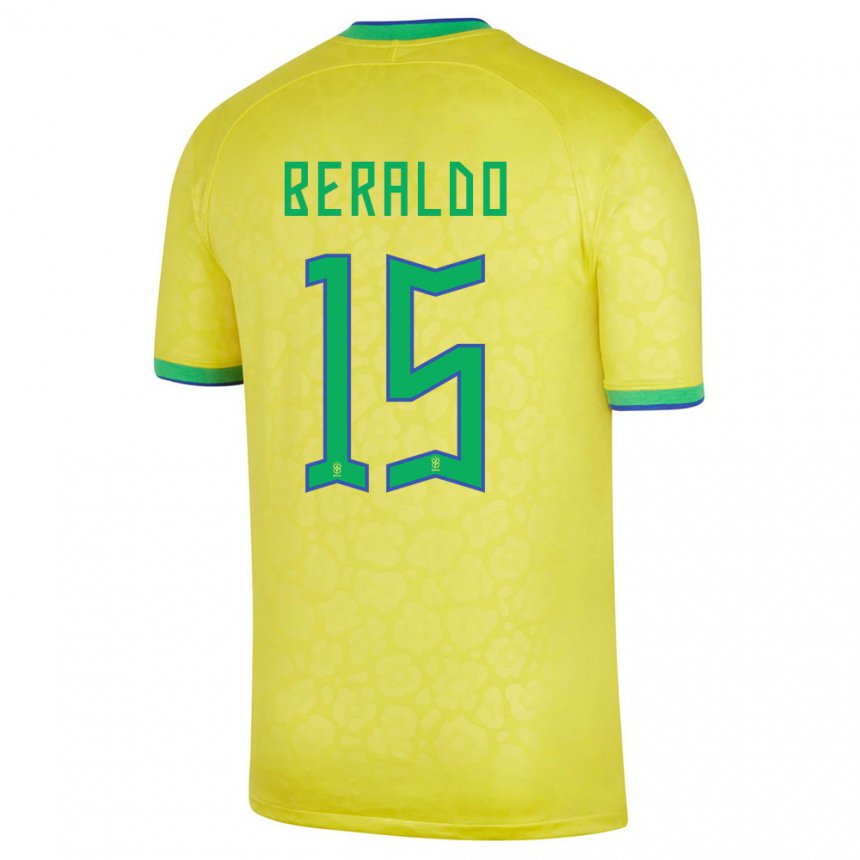 Enfant Maillot Brésil Lucas Beraldo #15 Jaune Tenues Domicile 22-24 T-shirt Belgique