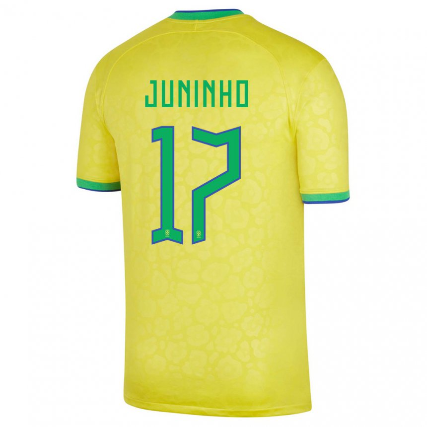 Enfant Maillot Brésil Juninho #17 Jaune Tenues Domicile 22-24 T-shirt Belgique