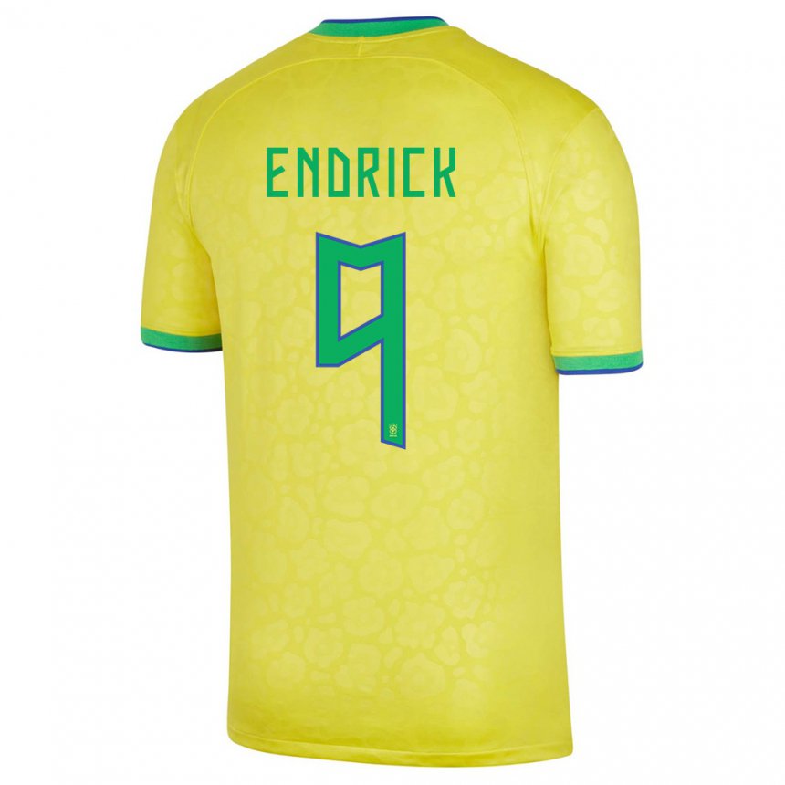 Enfant Maillot Brésil Endrick #9 Jaune Tenues Domicile 22-24 T-shirt Belgique