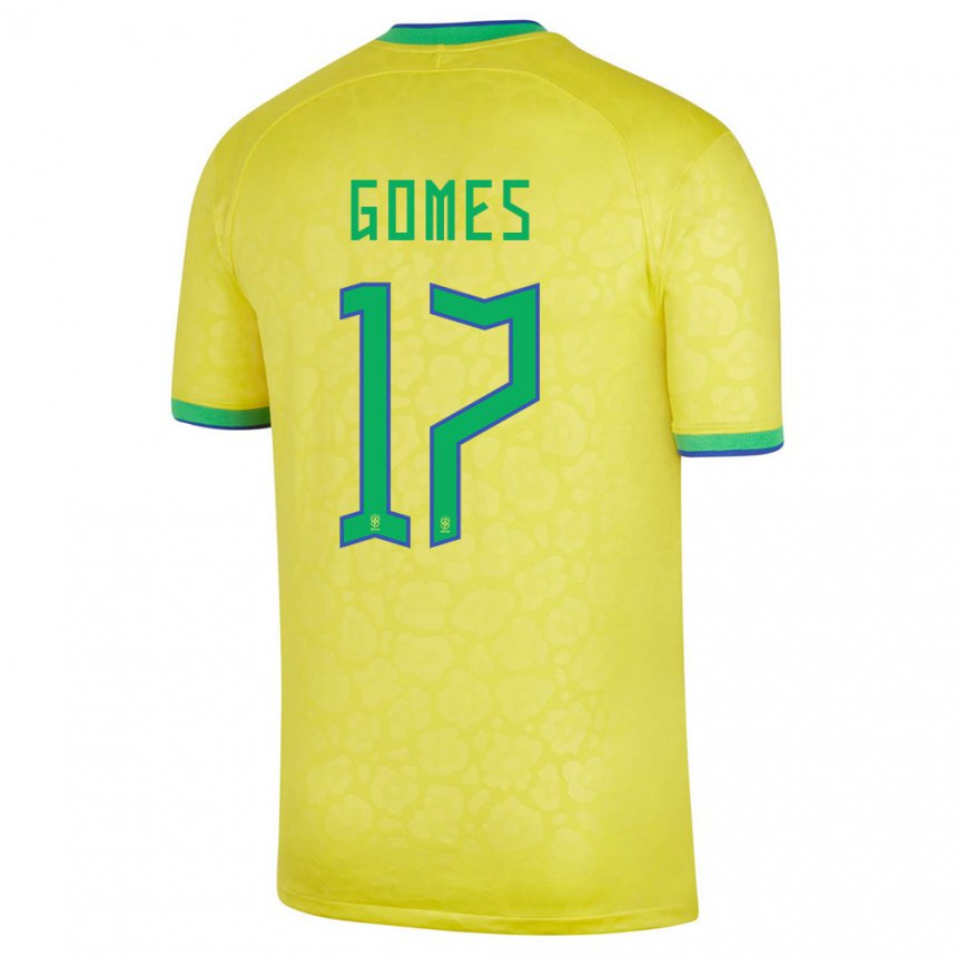 Enfant Maillot Brésil William Gomes #17 Jaune Tenues Domicile 22-24 T-shirt Belgique