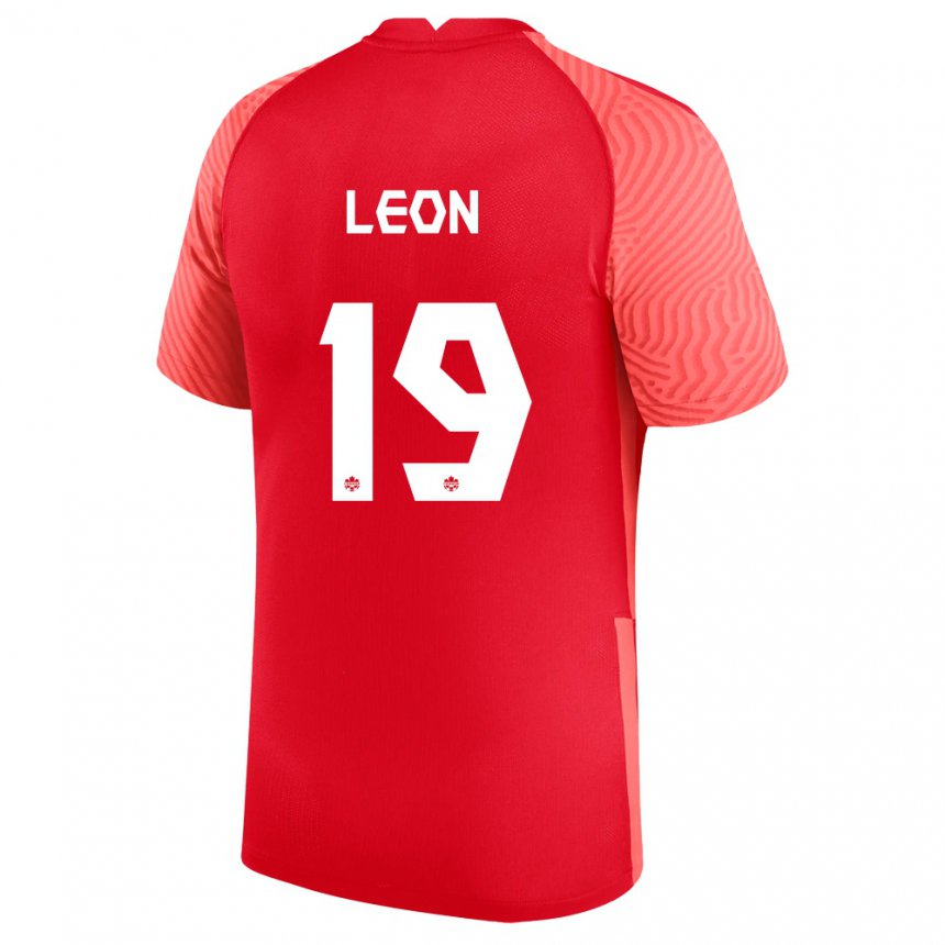 Kinder Kanadische Adriana Leon #19 Rot Heimtrikot Trikot 22-24 T-shirt Belgien