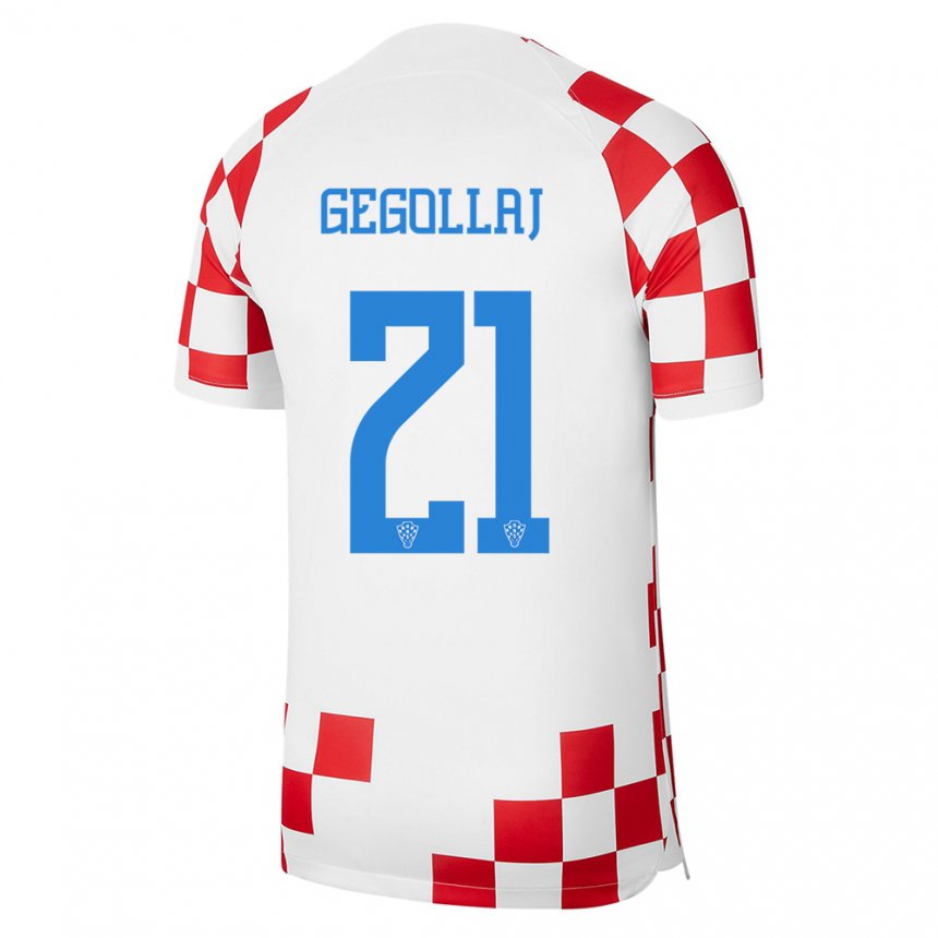 Kinder Kroatische Fatjesa Gegollaj #21 Rot-weiss Heimtrikot Trikot 22-24 T-shirt Belgien