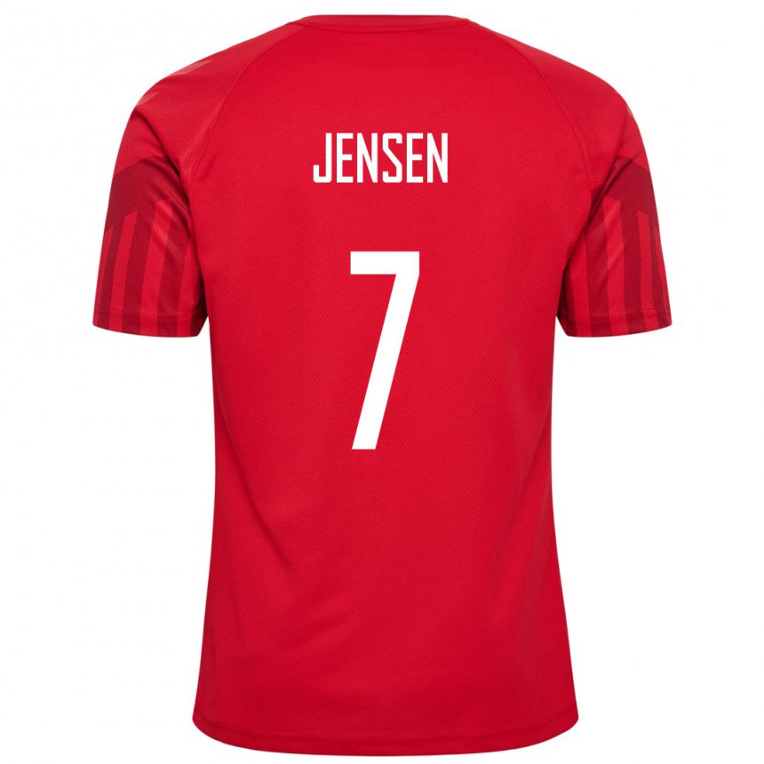 Kinder Dänische Victor Jensen #7 Rot Heimtrikot Trikot 22-24 T-shirt Belgien