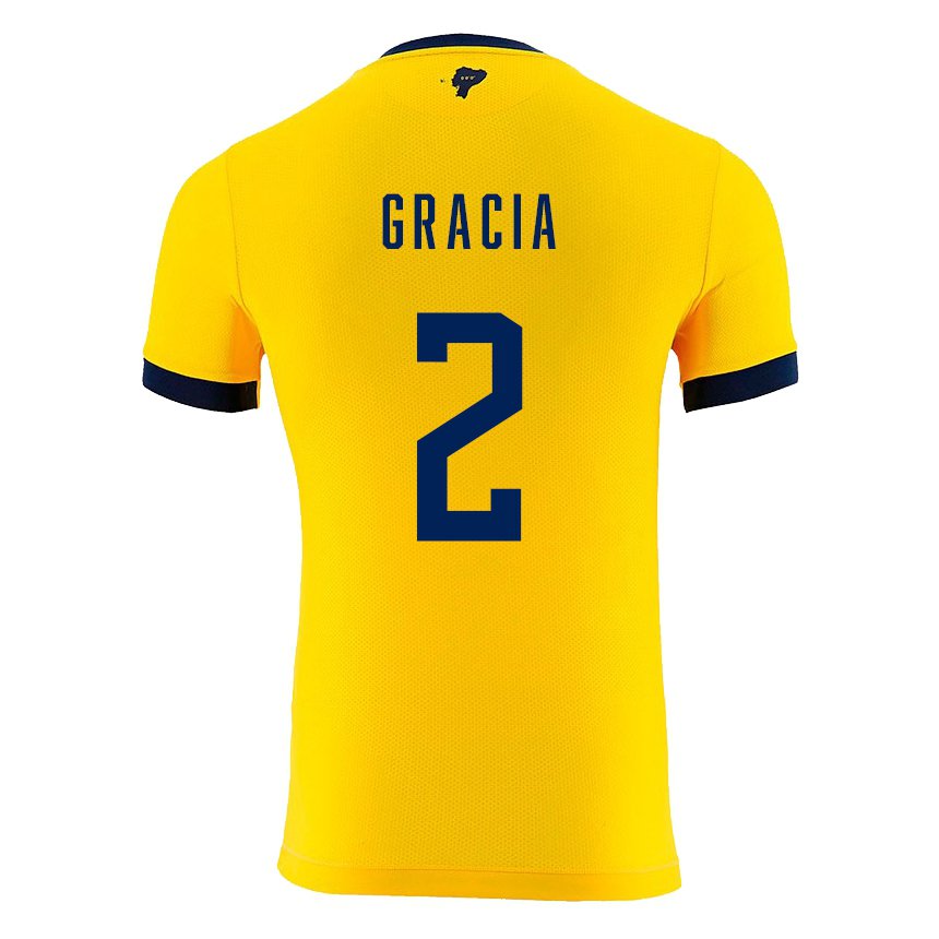 Kinder Ecuadorianische Ericka Gracia #2 Gelb Heimtrikot Trikot 22-24 T-shirt Belgien