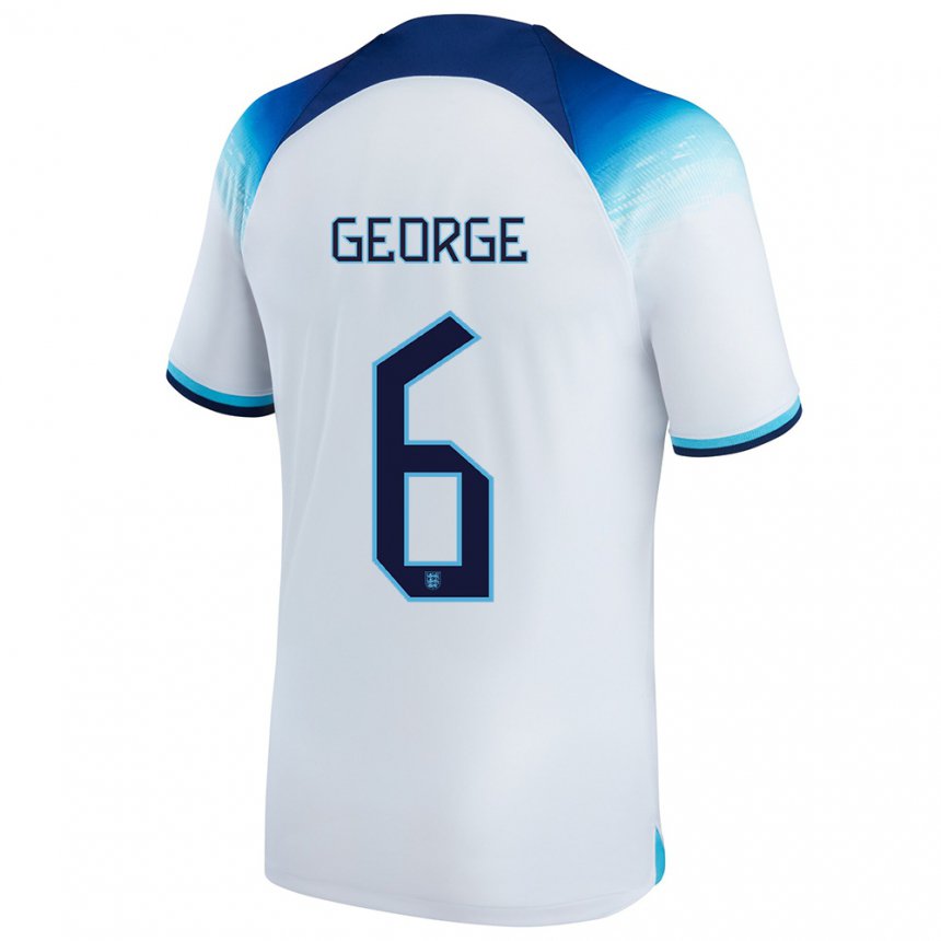 Kinder Englische Gabby George #6 Weiß Blau Heimtrikot Trikot 22-24 T-shirt Belgien