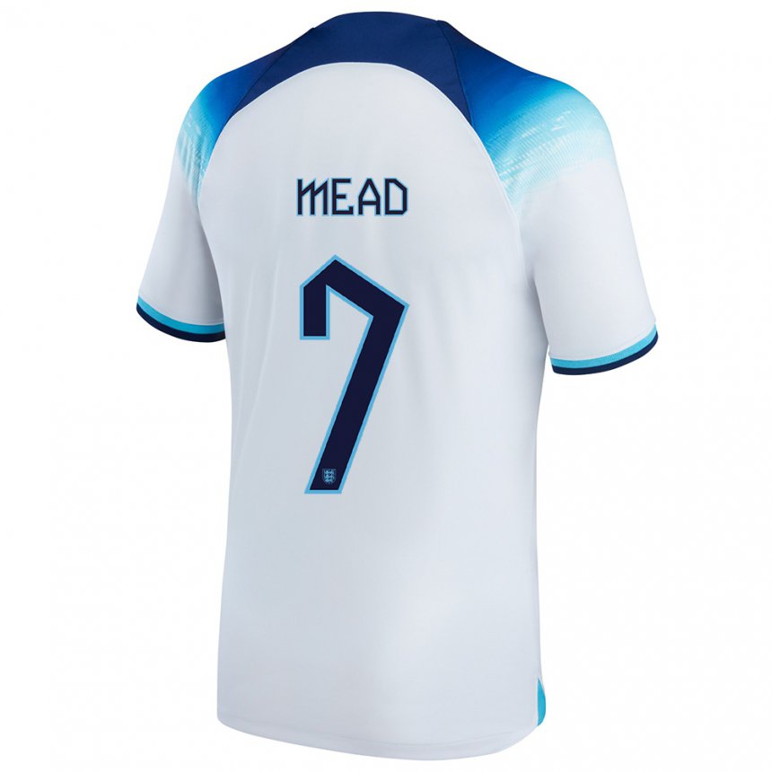 Kinder Englische Beth Mead #7 Weiß Blau Heimtrikot Trikot 22-24 T-shirt Belgien