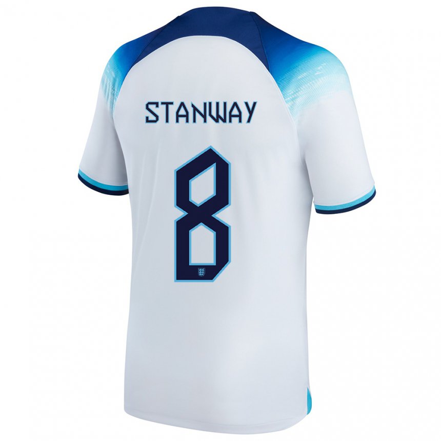 Kinder Englische Georgia Stanway #8 Weiß Blau Heimtrikot Trikot 22-24 T-shirt Belgien