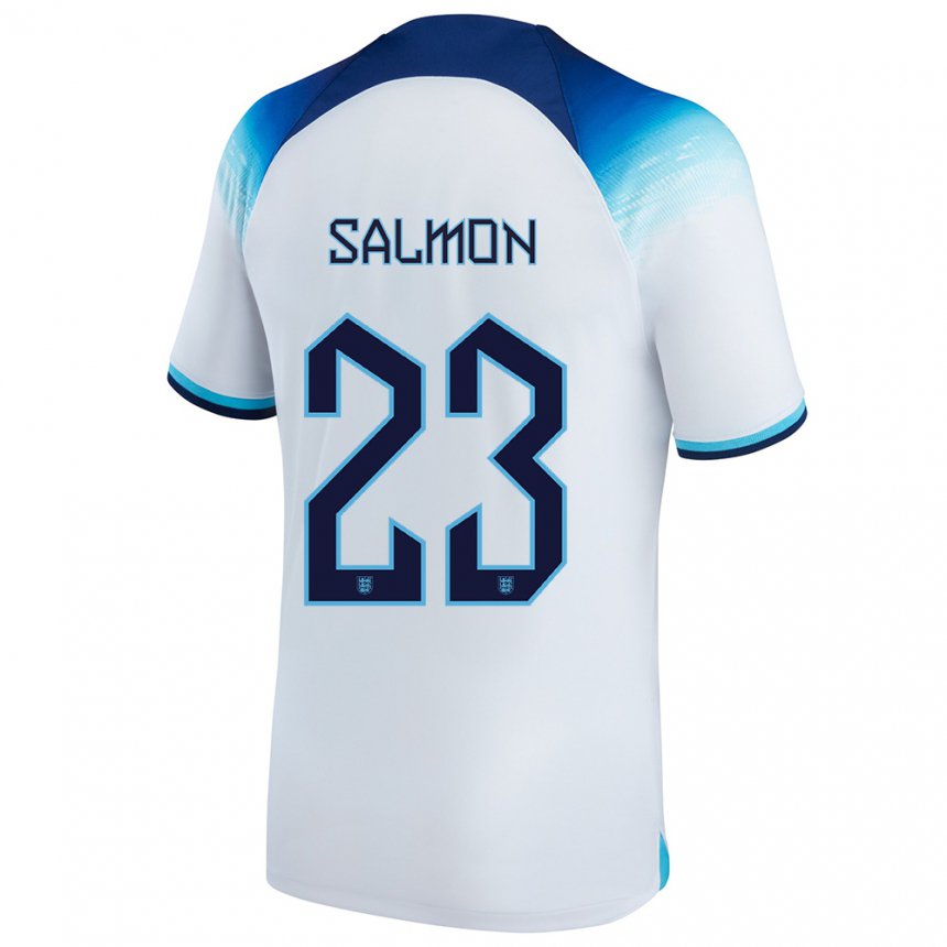 Kinder Englische Ebony Salmon #23 Weiß Blau Heimtrikot Trikot 22-24 T-shirt Belgien