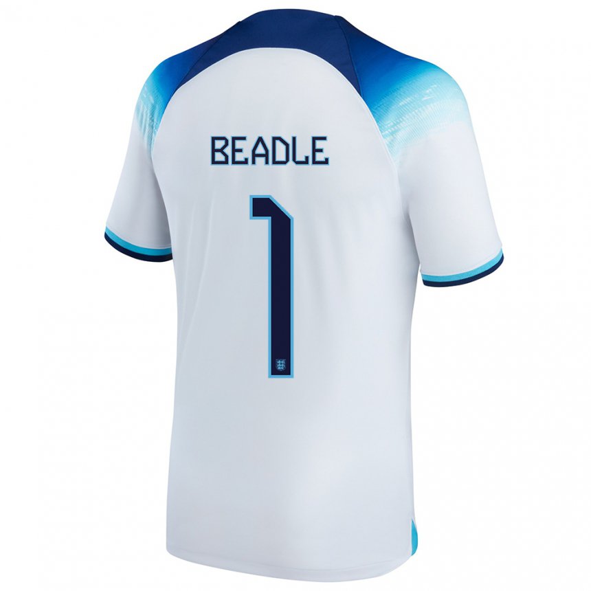 Kinder Englische James Beadle #1 Weiß Blau Heimtrikot Trikot 22-24 T-shirt Belgien