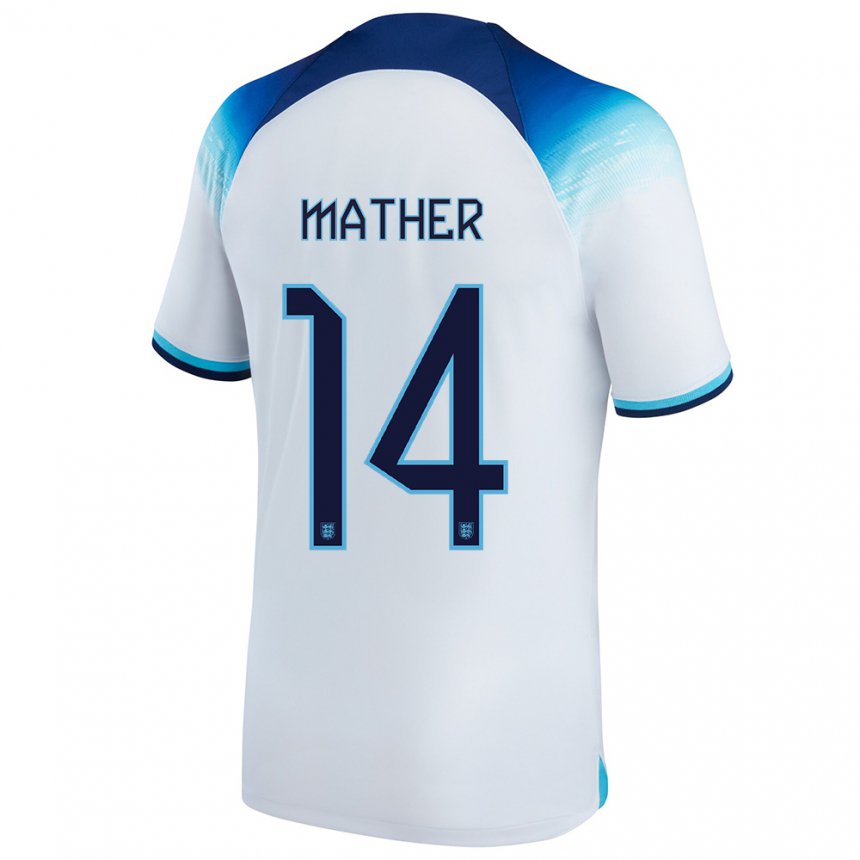 Kinder Englische Sam Mather #14 Weiß Blau Heimtrikot Trikot 22-24 T-shirt Belgien